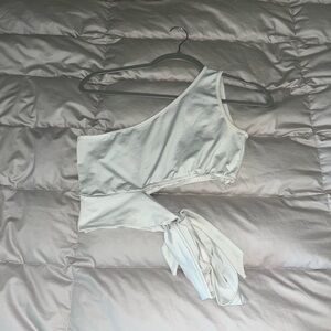 One-Shoulder White Crop Top with Tie Detail